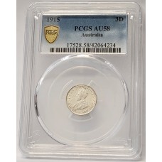 AUSTRALIA 1915 . THREEPENCE PGCS AU58